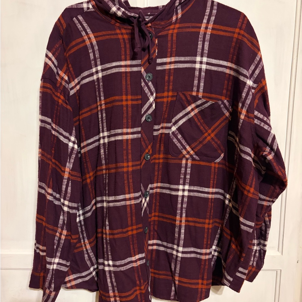 Maurices Purple and Orange Plaid Hoodie